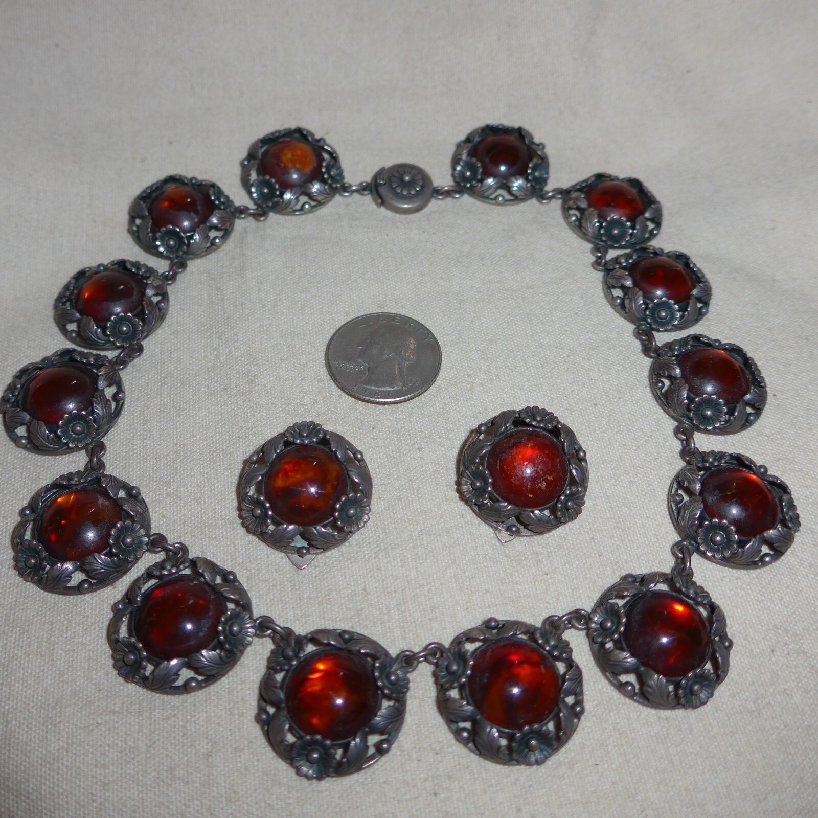 Denmark N. E. FROM Niels Erik 925 Sterling Silver Amber Necklace & Earrings