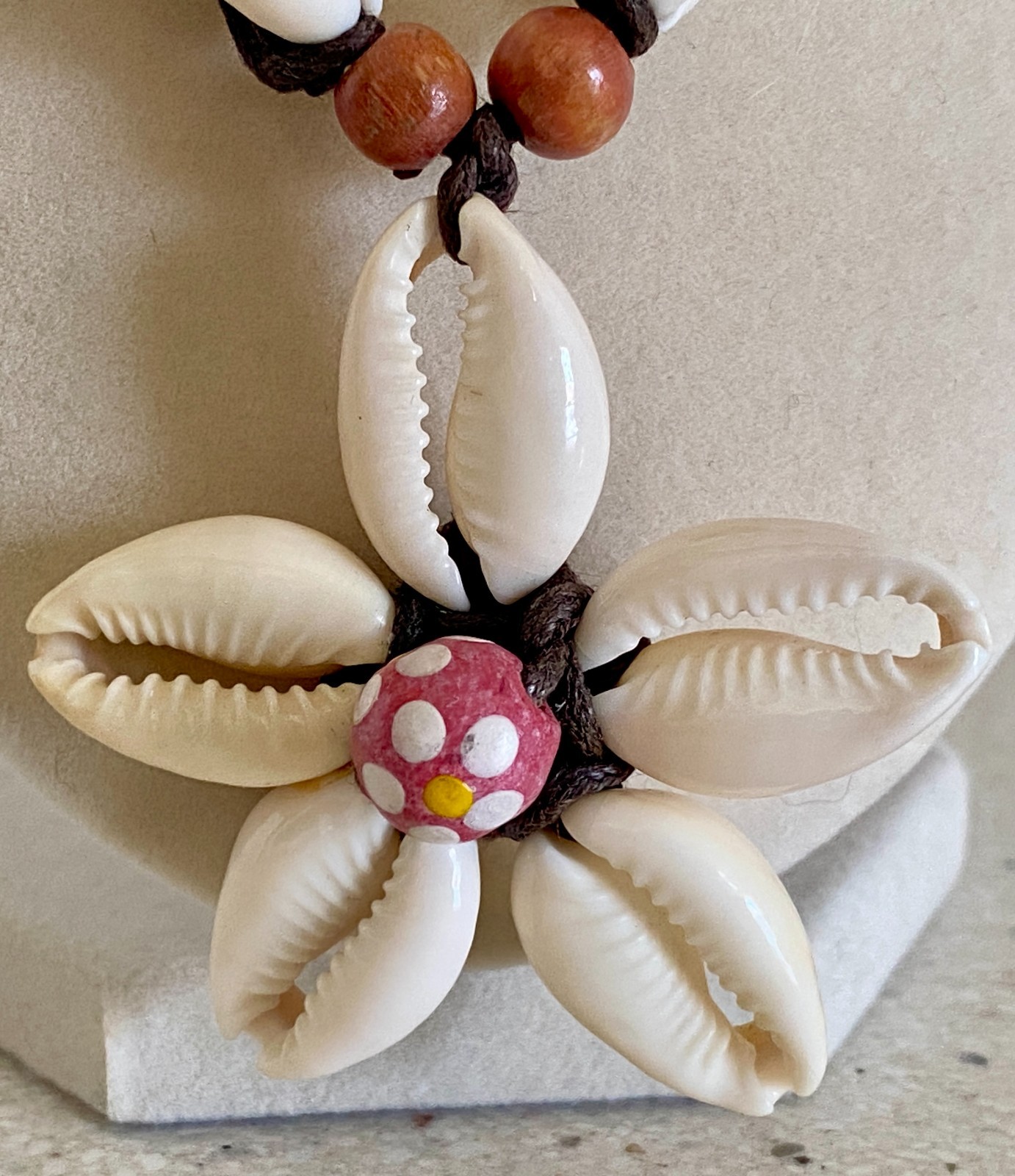 Lot of 2 Vintage Cowrie Shell Flower Necklace Choker Adjustable Seashell