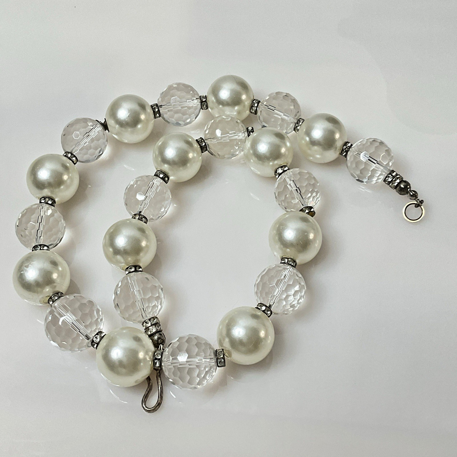 Artisan Rock Crystal Quartz Faux Pearl Necklace Handmade Studio Jewelry 20”