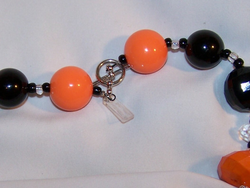 Vintage Lucite Necklace Halloween-Orange Black Clear-Signed Udazzle Design