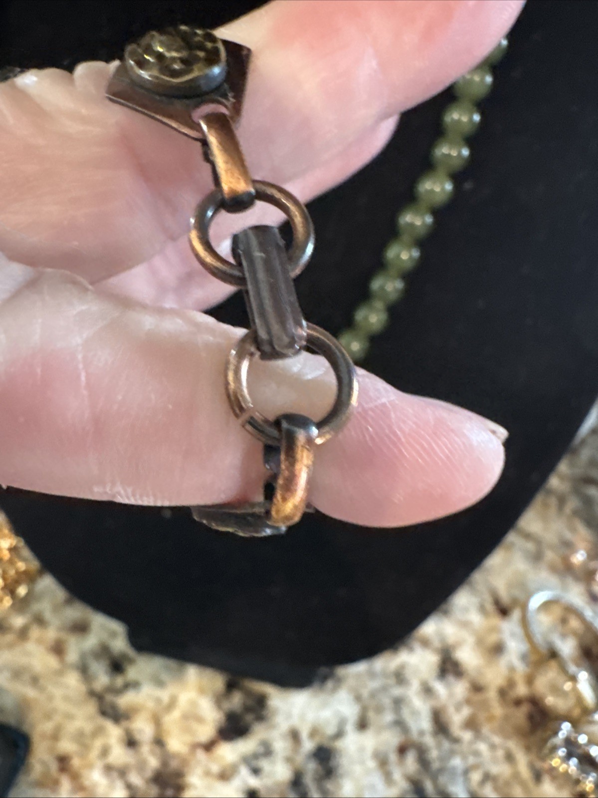 Vintage Copper Diamond Link Bracelet Textured Gold Tone Oval Accents Boho Retro