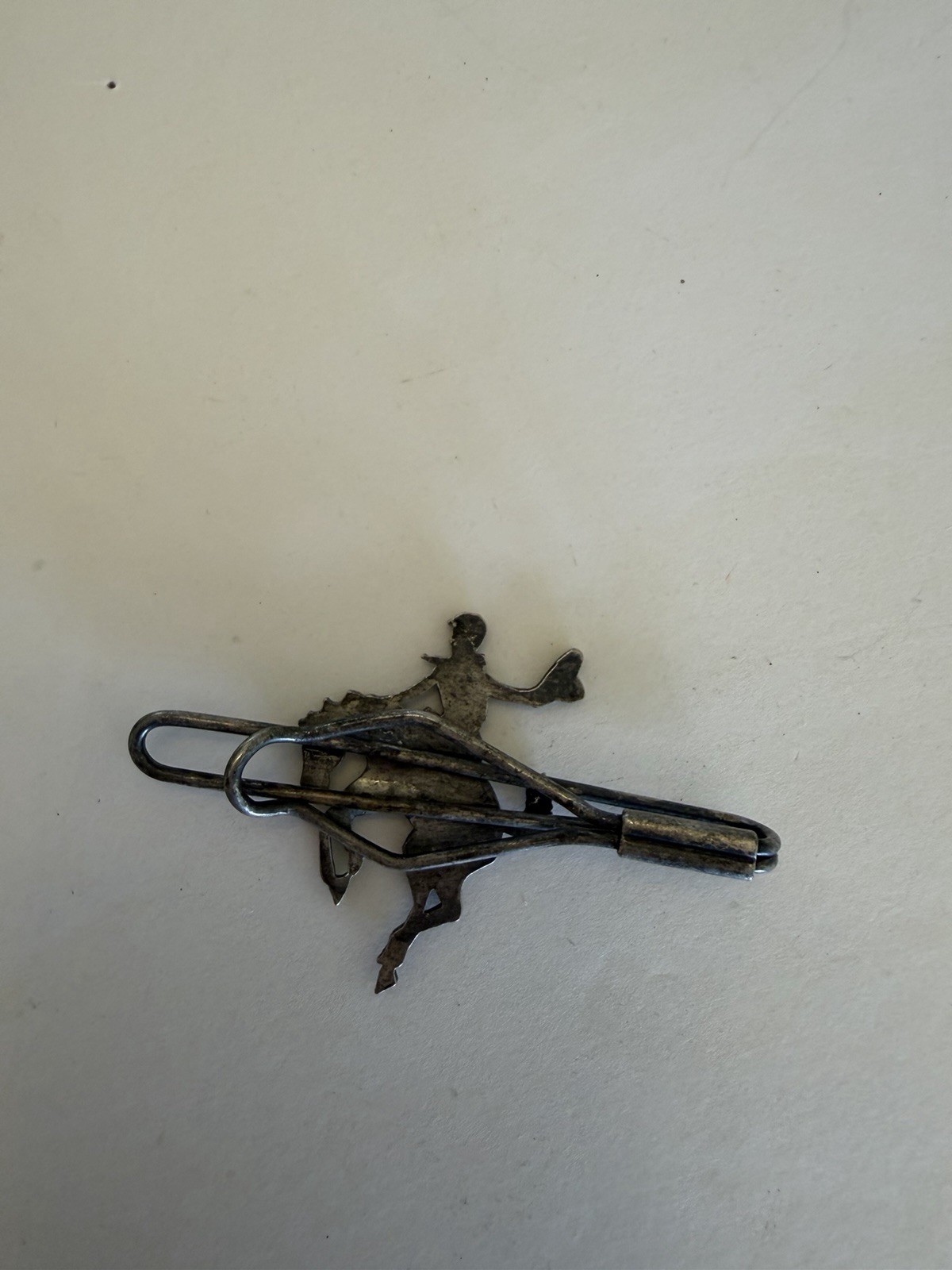 Vintage Cowboy & Horse Tie Clip Western Ranch Rodeo Silver Plated 2.5”