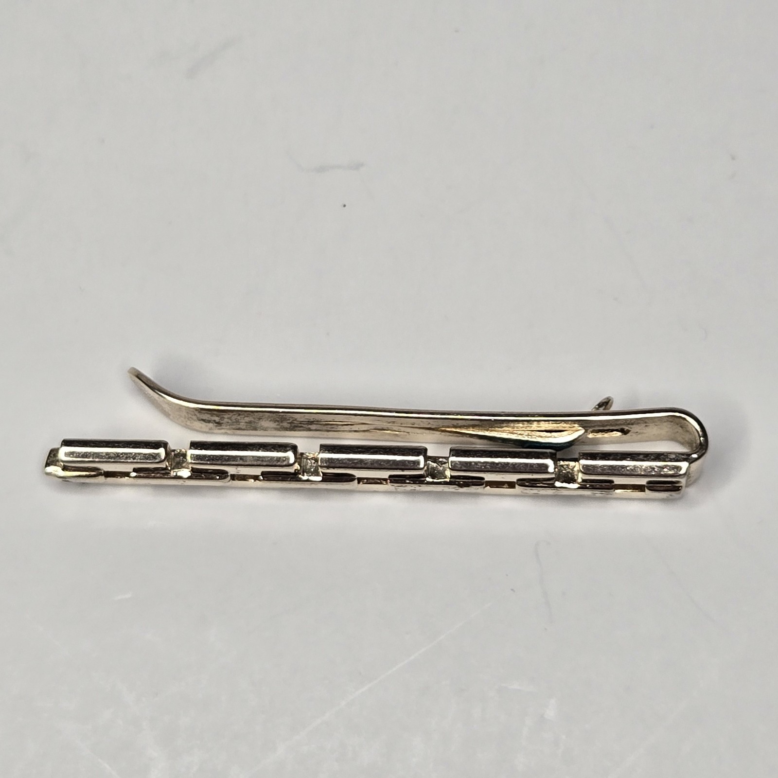 Vintage Swank Gold Tone Tie Clip Geometric Brick Watchband Link Mid Century MCM