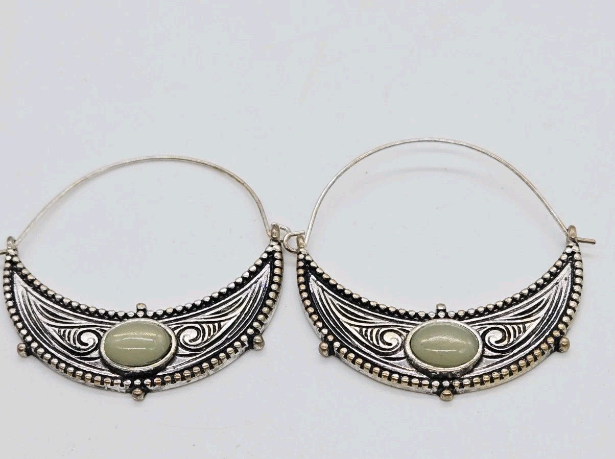 Crescent Hoop Earrings Lot 2 Pair Silver tone Pierced Bohemian Cellular 1.5 in