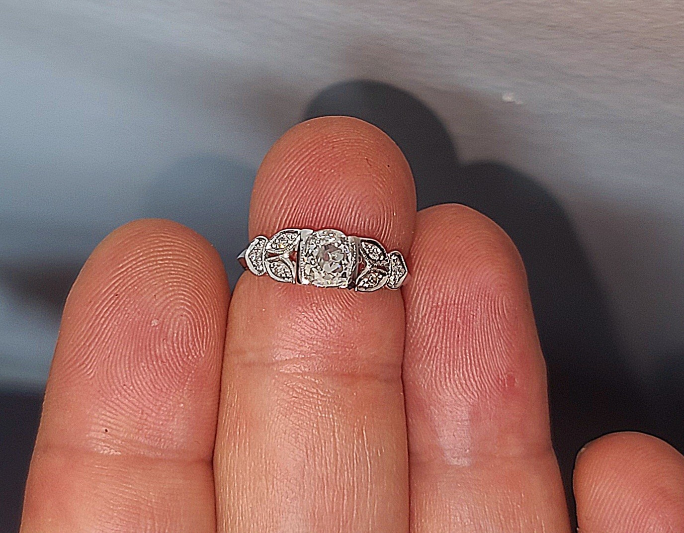 Platinum Vintage Filigree Engagement Ring 0.78ct. Natural Old Mine Cut Diamond
