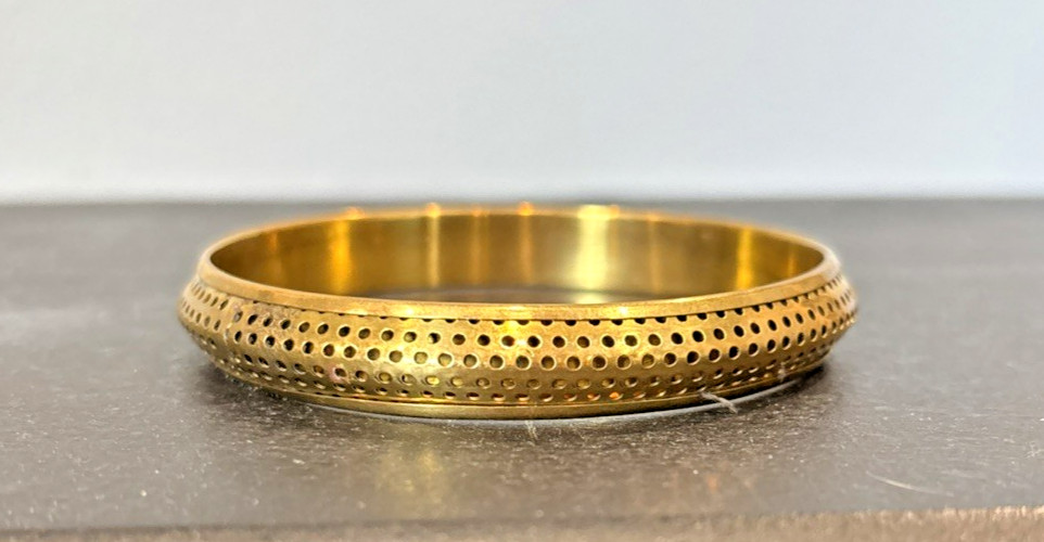 3 Brass/ Bronze Metal Bangle Bracelets w/ Pierced Patterns Designs Antique Look