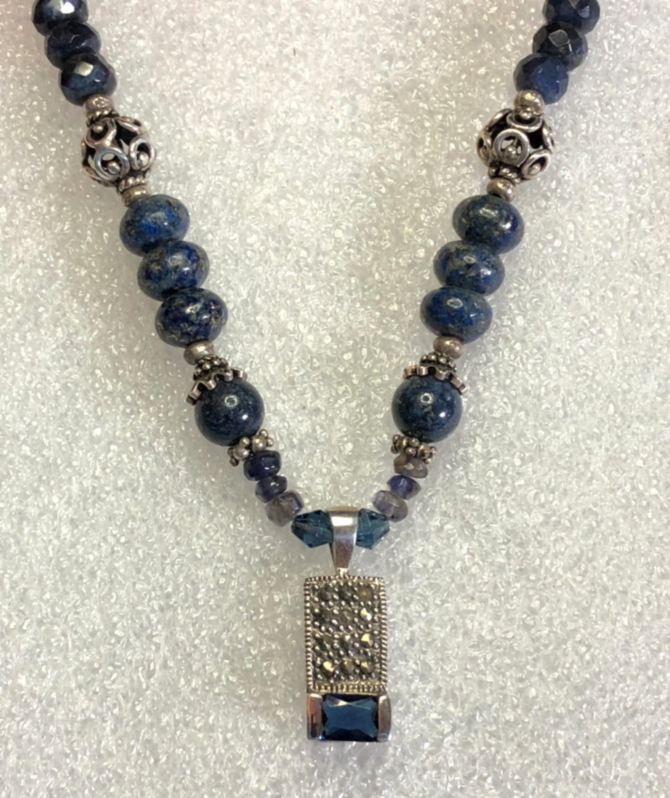 Vintage Sterling Silver Lapis Bead Necklace Boho Natural Blue Gemstones 19″ 6060