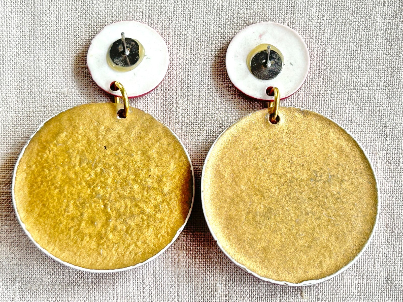 Vintage Earrings Lot of 3 Pairs 60s-80s Boho Tribal Enamel Pink Wire Hoop Studs