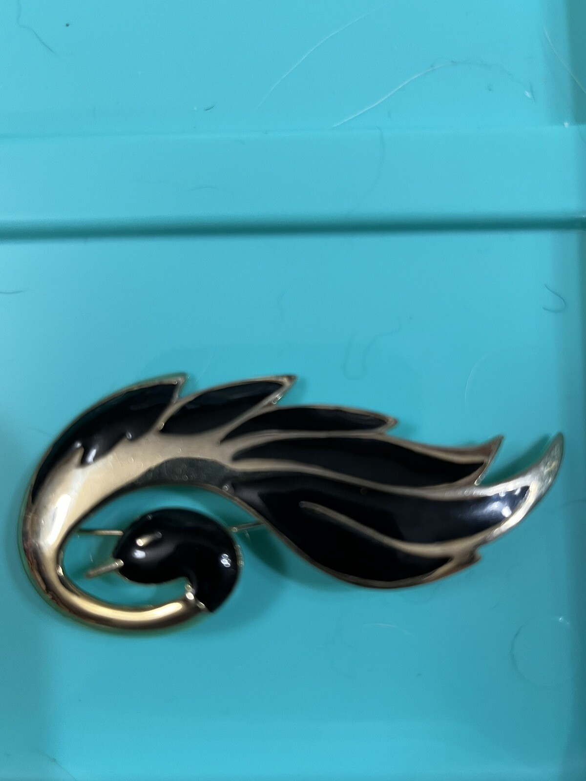 ORENA Paris brooch Gold tone And Black Enamel Bird Vintage 3” X 1-1/4”