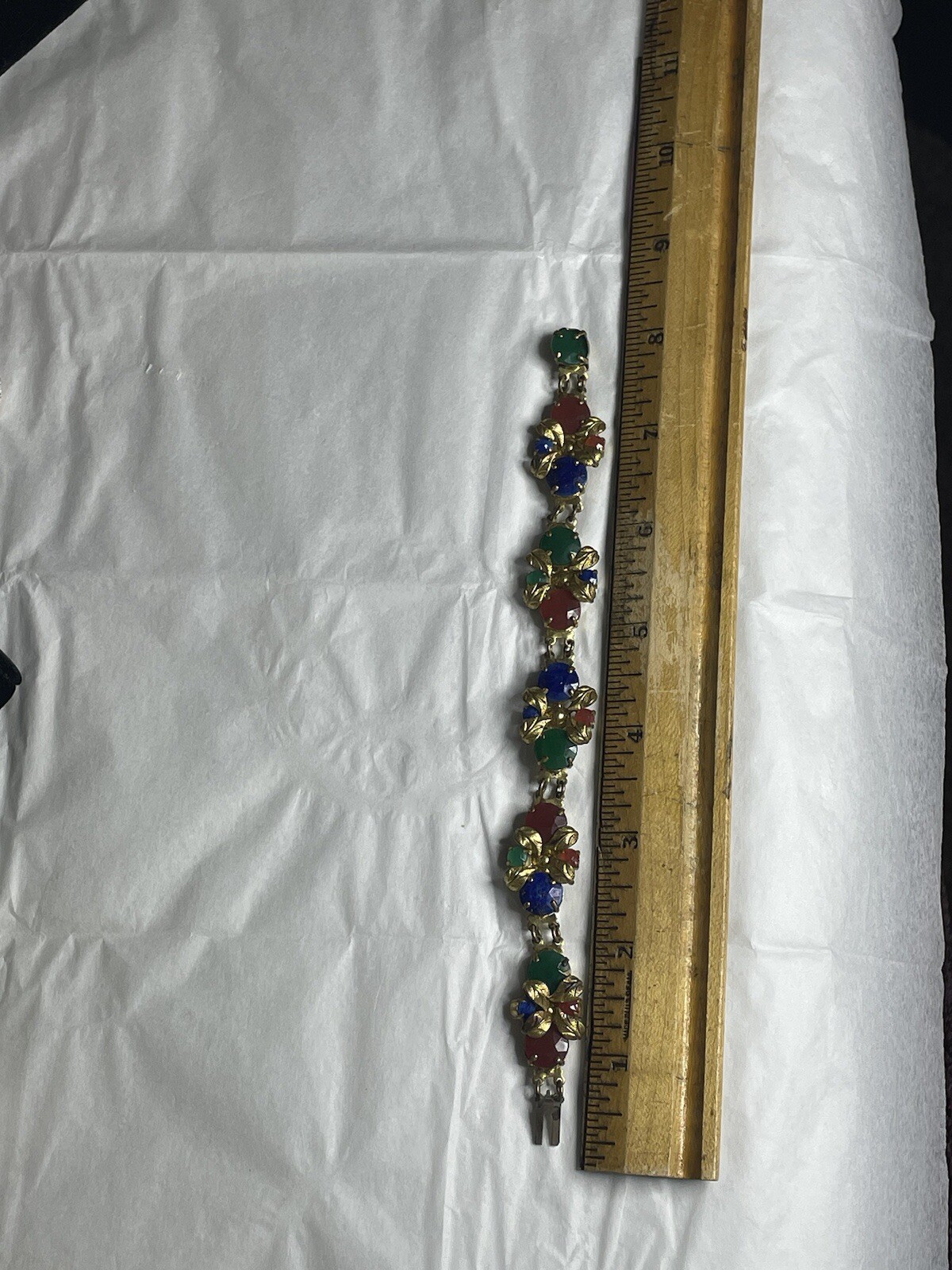 Vintage 1930’s Faceted Czech Glass- Gilt Metal Faux Gemstone SIGNED