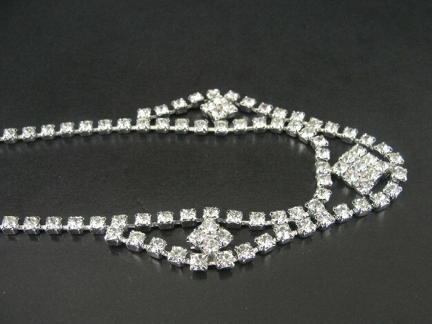 Choker Rhinestone Clear Vintage Fancy Slver Plate Choker Necklace