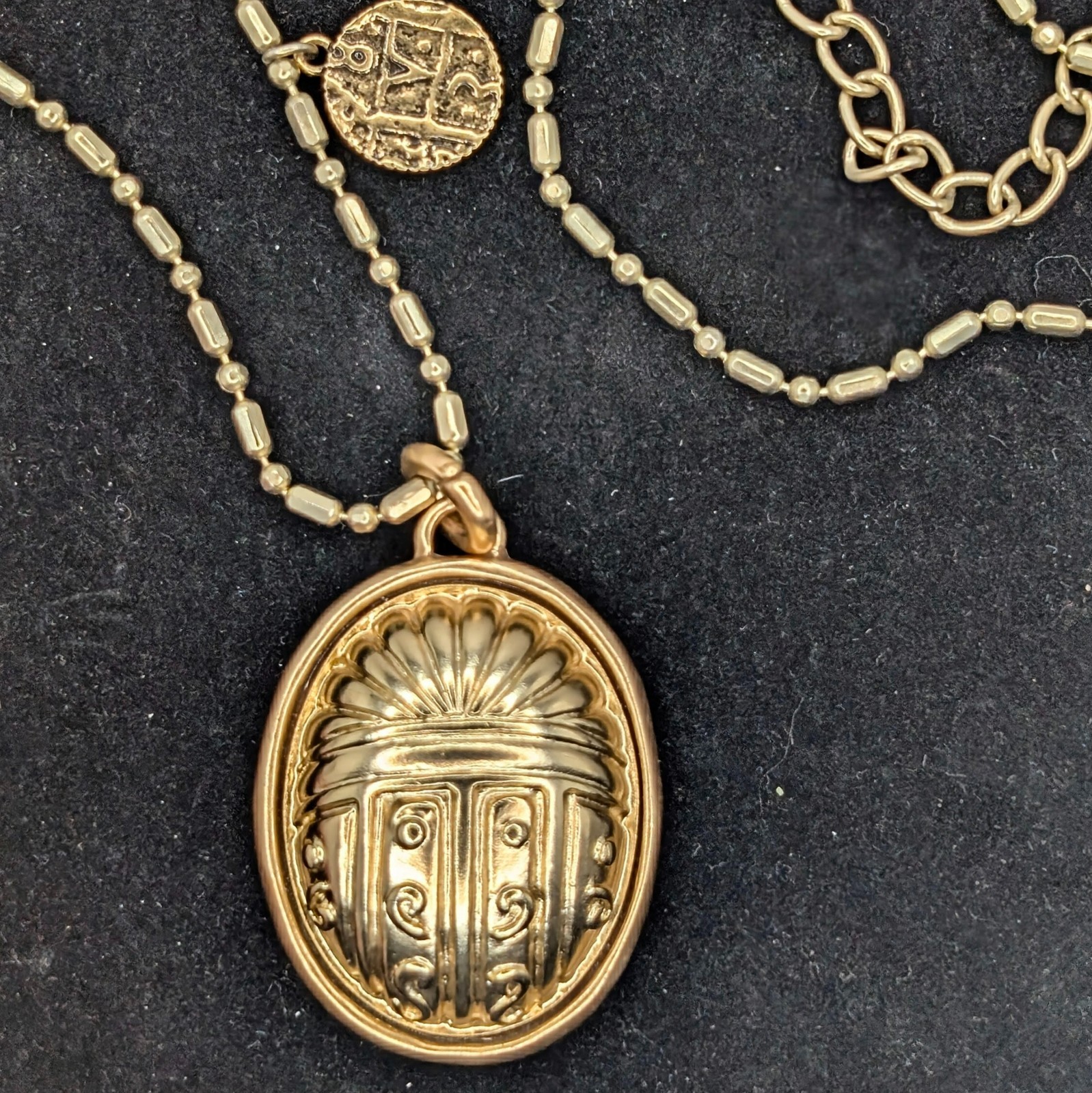 Vintage Scarab Egyptian Revival Station Chain Pendant Necklace