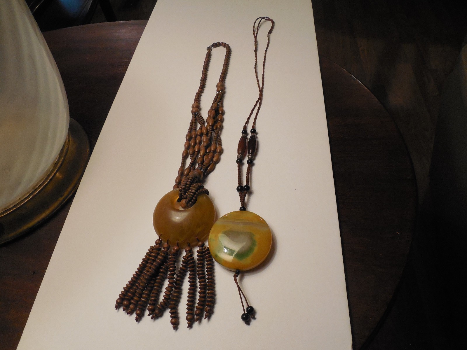 VINTAGE 2 LARGE CHUNKY WOOD AND MARBILZED LUCITE NECKLACES