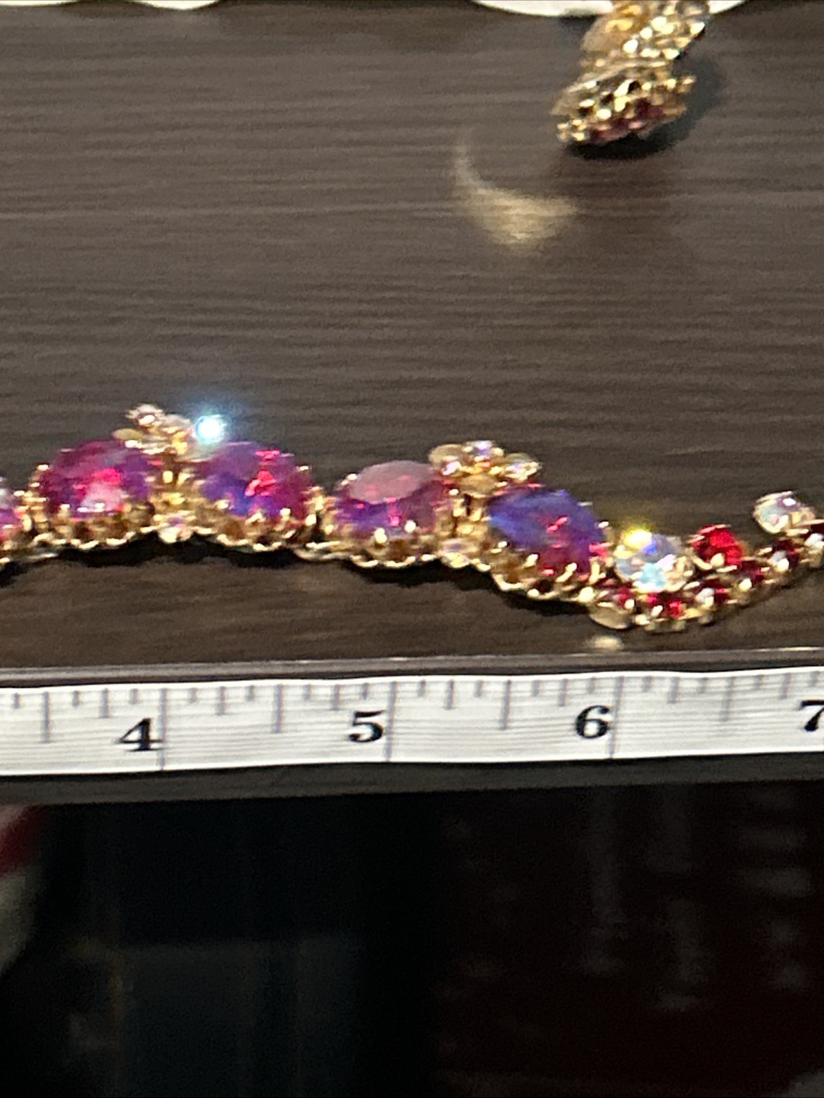 Vtg Stunning UnSigned REGENCY Iridescent Red Glass Stones AB Demi Parure Set