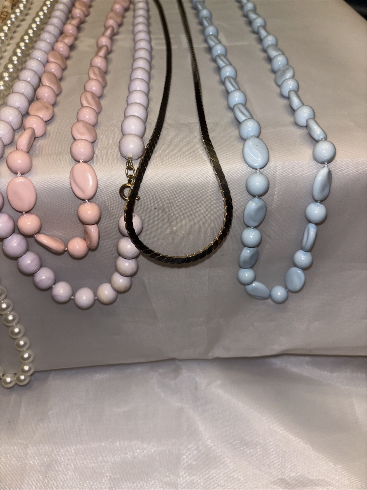 Vintage Pastel Pink & Blue Spring Summer Shell Gold Necklace Lot