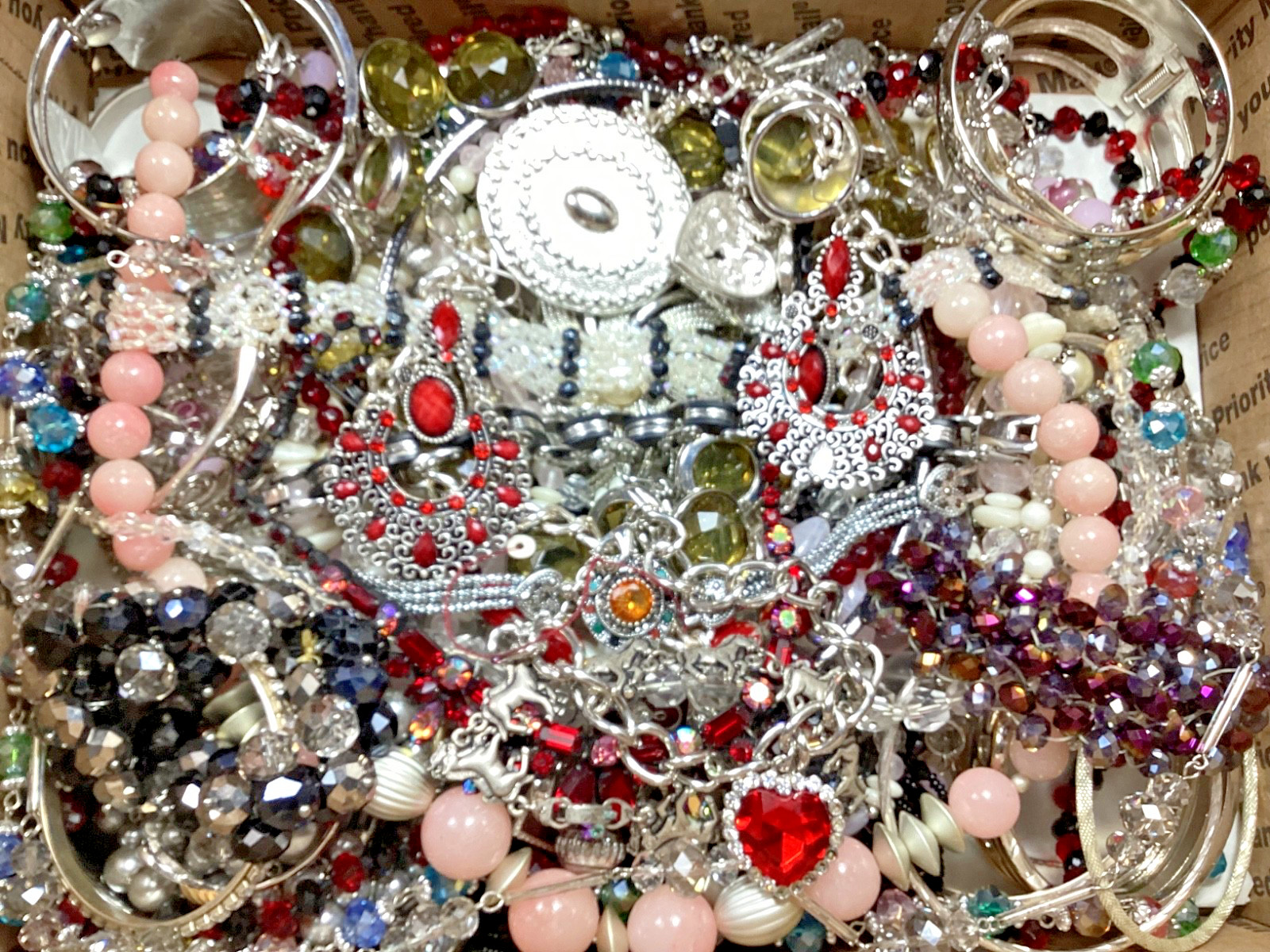 FASHION JEWELRY LOT RHINESTONE SILVER TONE NO BROKEN PIECES 9.64 POUNDS