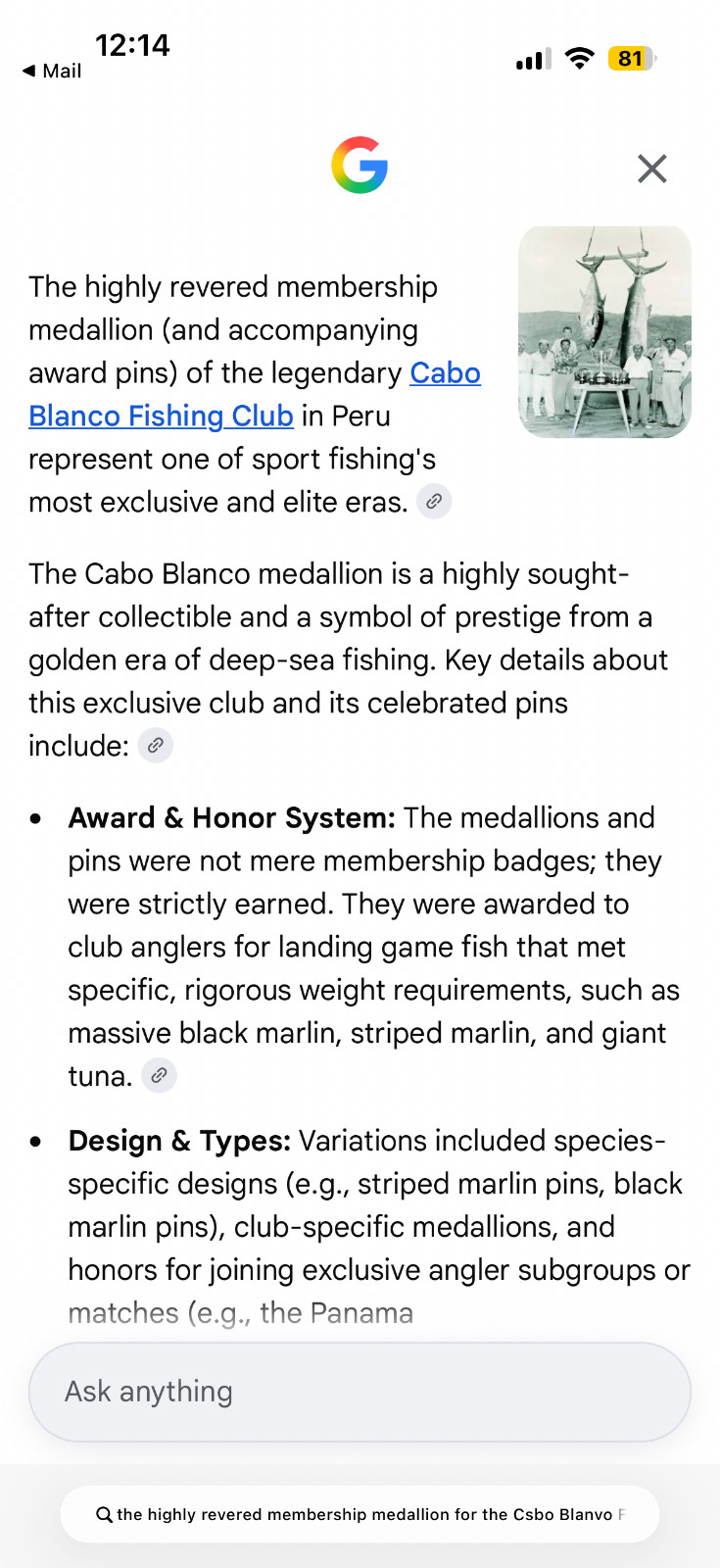 Cabo Blanco Fishing Club Membership medallion sterling silver pin