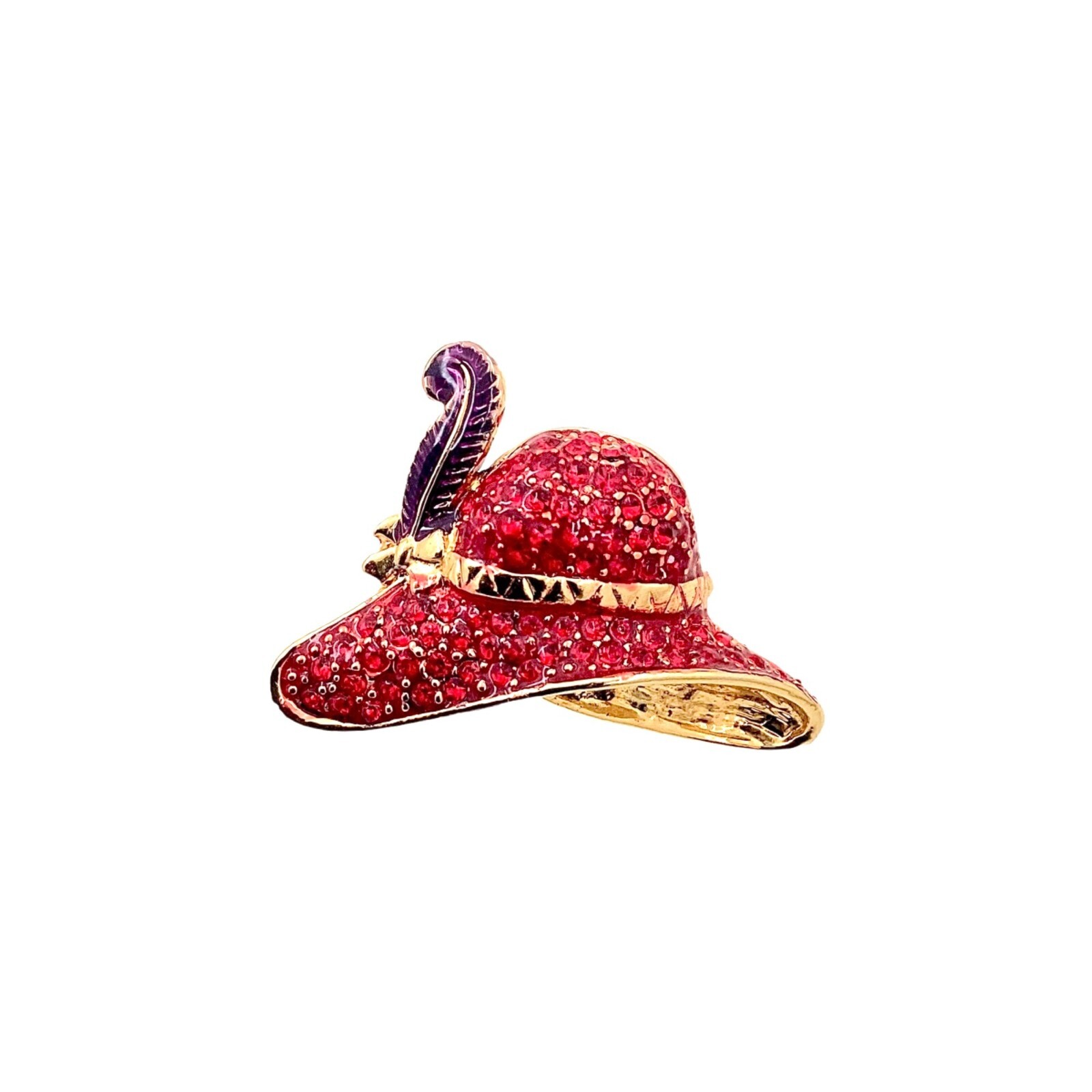 Vintage Red Hat Society Jewelry Set Brooch Earrings Pave Rhinestones Enamel 80s