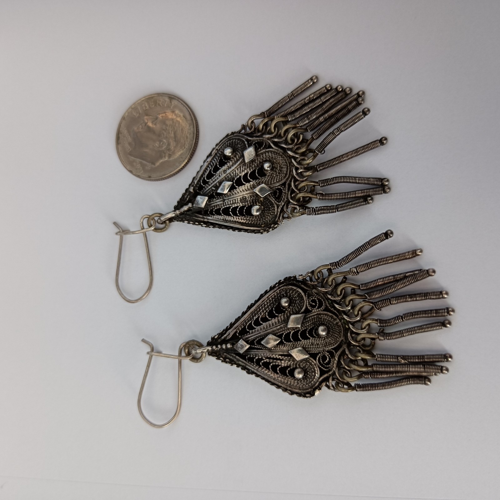 VTG Stanetzky Earrings Israel Sterling Silver Filigree Yemenite Chandelier Boho