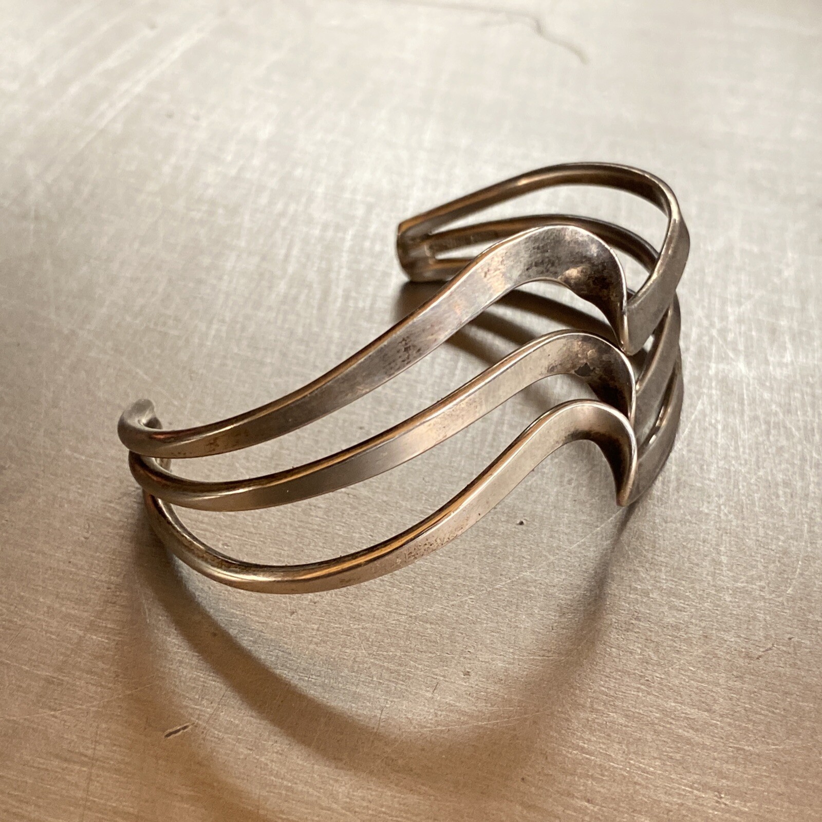 Sterling Silver Mid Century Modern Tri-Twist Cuff Bracelet