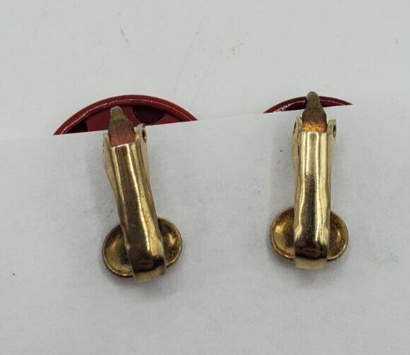 Vintage Red Metal Round Clip On Earrings