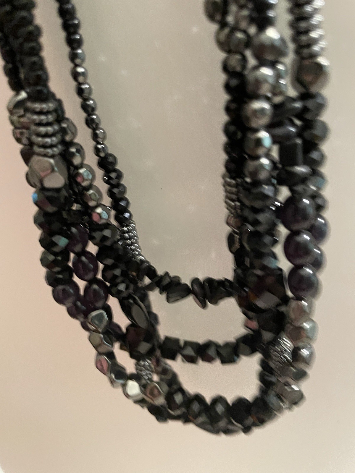 Vintage Black Crystal Like Multi-Strand Necklace: Elegant Beaded Jewelry 50”