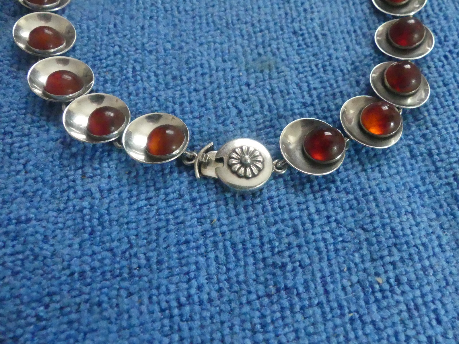 NE Neil Erik FROM Denmark Cognac Amber Cabochon Round 925 Sterling Choker
