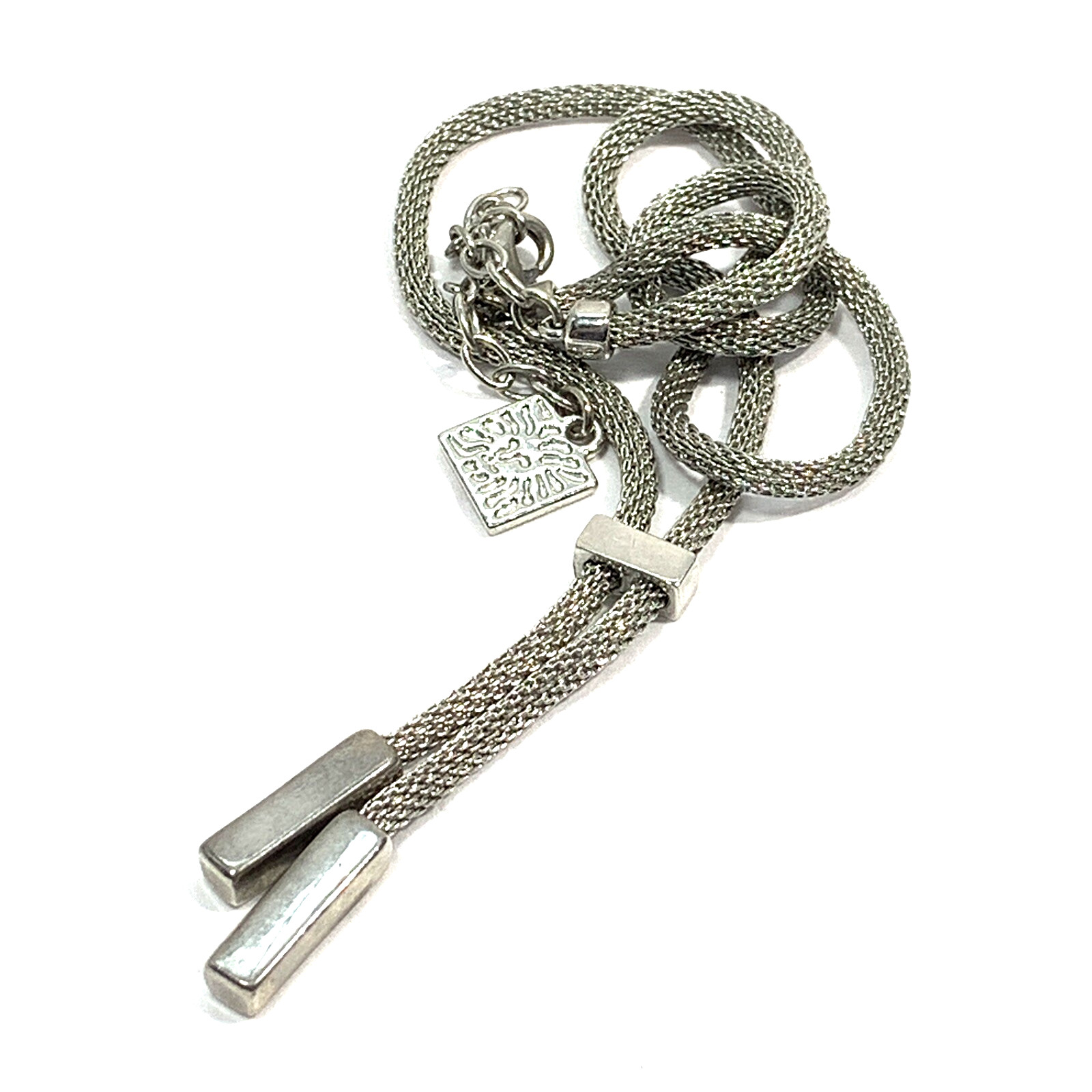 VTG ANNE KLEIN Silver Tone MESH CHAIN Lariat NECKLACE Bar 20″