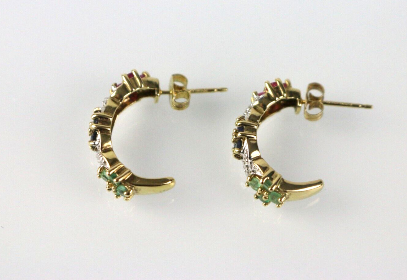 VTG Ross Simons Sterling Silver 925 Vermeil Ruby Sapphire Emerald Hoop Earrings
