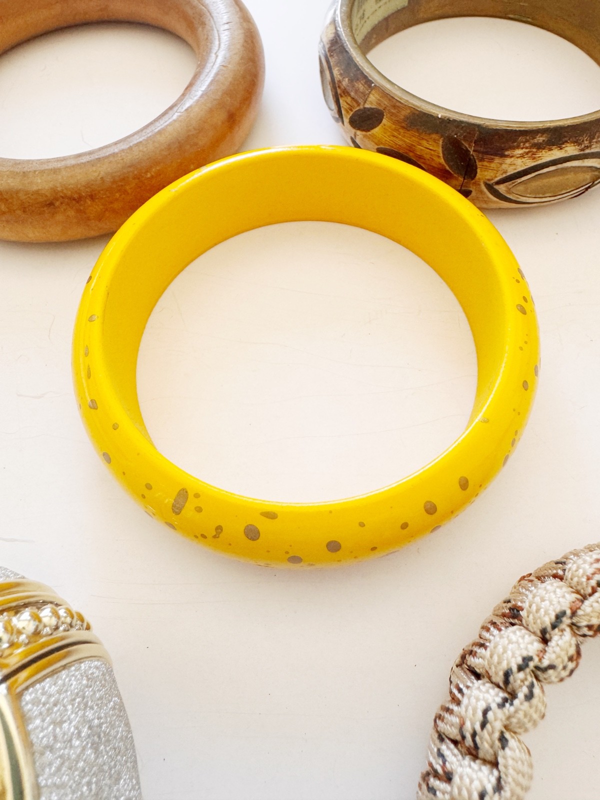Vintage Bangle Bracelet Lot 5pcs Wood Resin Metal Braided Fashion Jewelry Mixed