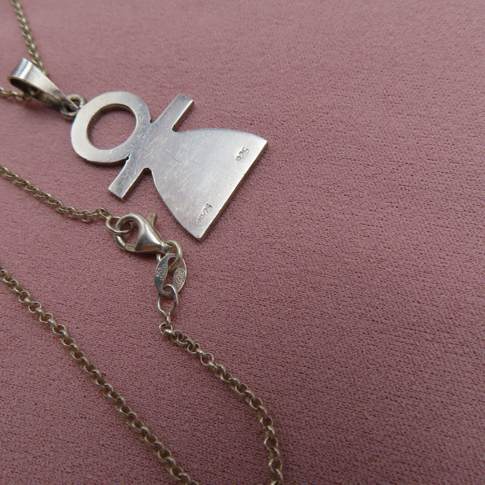 Vintage Sterling Silver Necklace Person Pendant 20 inch Chain Modernist 515a