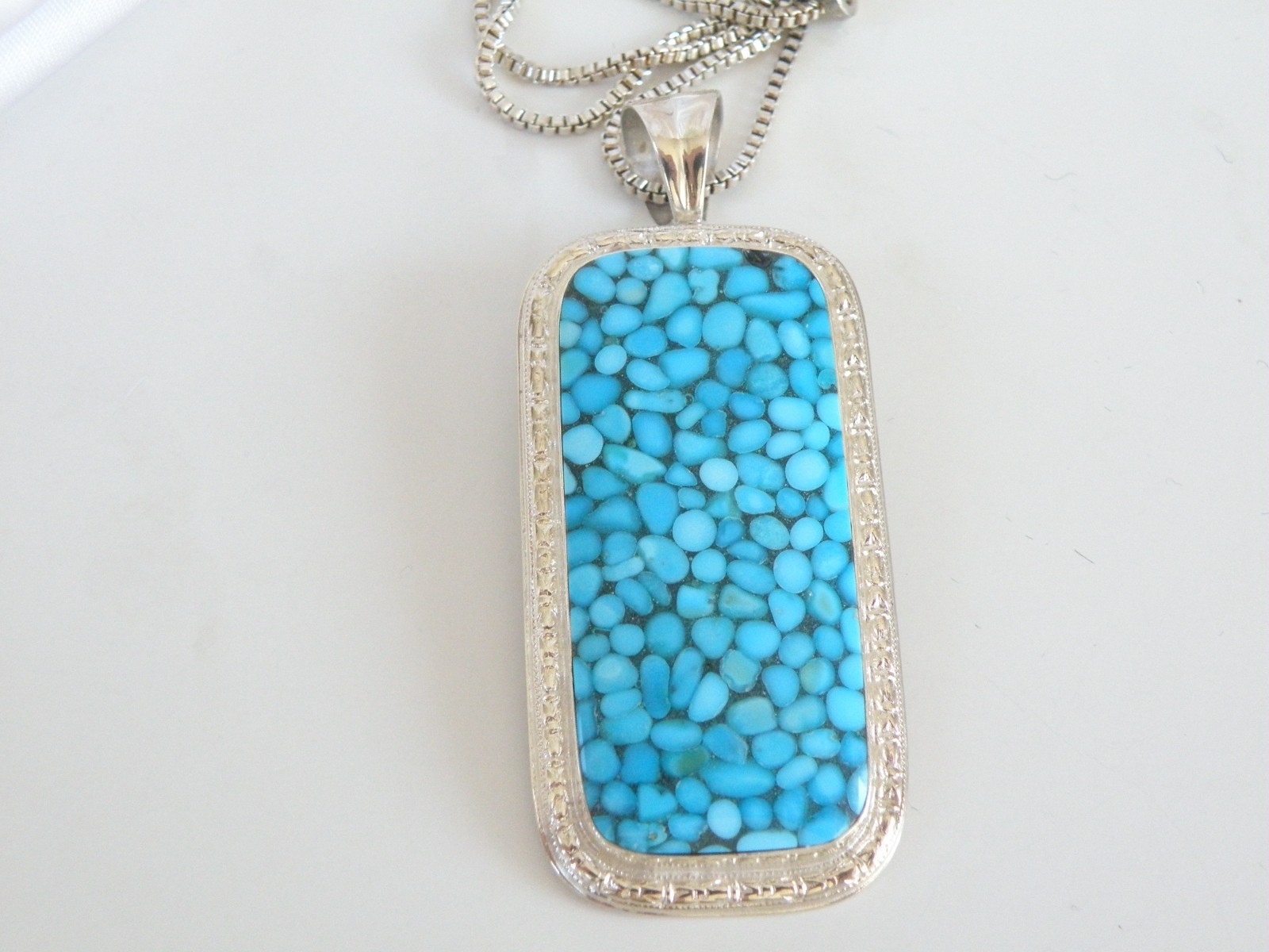 Huge Sterling Silver 925 Large Mosaic Turquoise Statement Pendant Necklace