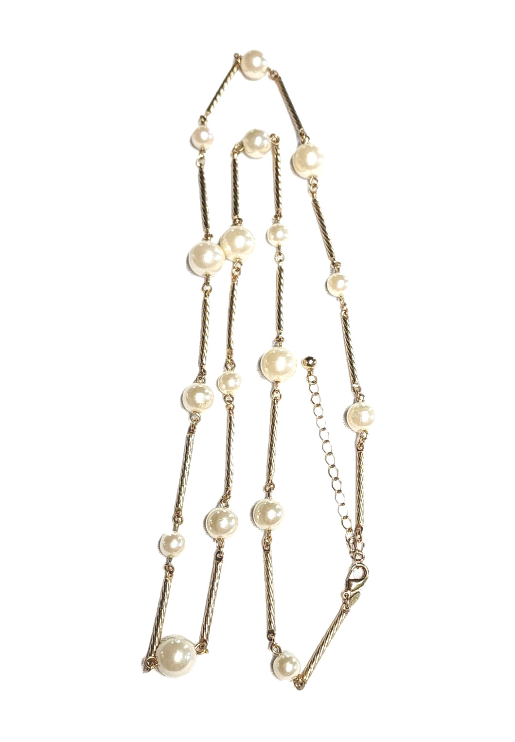 VTG AVON SH Gold Tone Twisted Bar Link & Cream White Faux Pearl Station Necklace