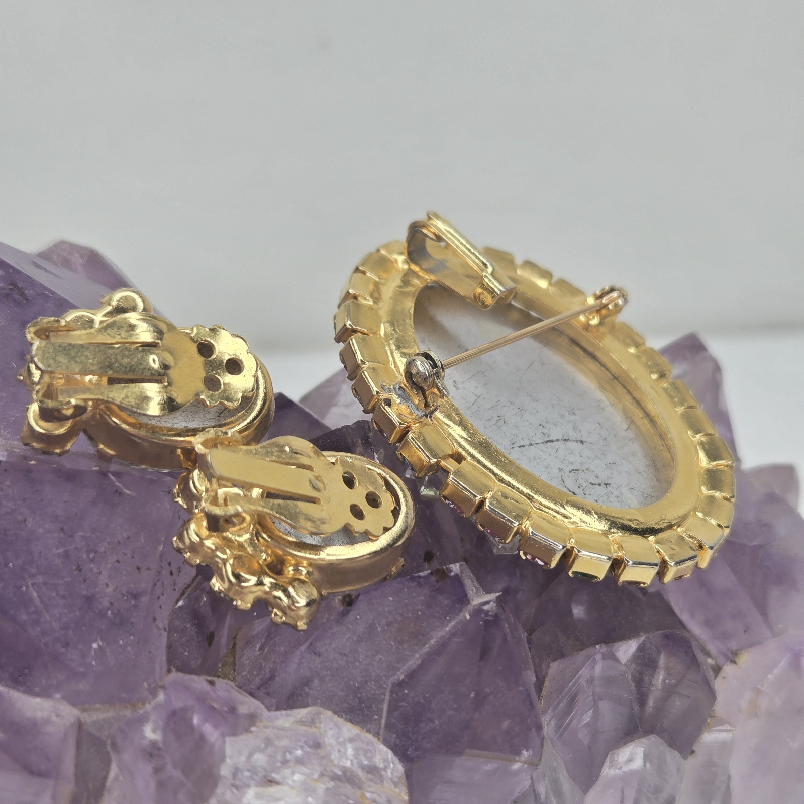 Vintage Juliana DeLizza & Elster Crystal Geode Brooch & Earrings Rare Book Piece