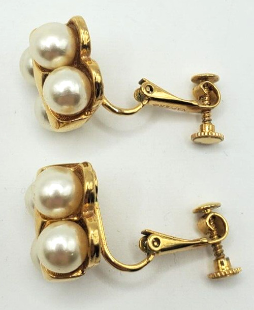 Napier Elegant Vintage Earrings Clip On Screw Back Gold Tone Faux Pearl 1/2″inch
