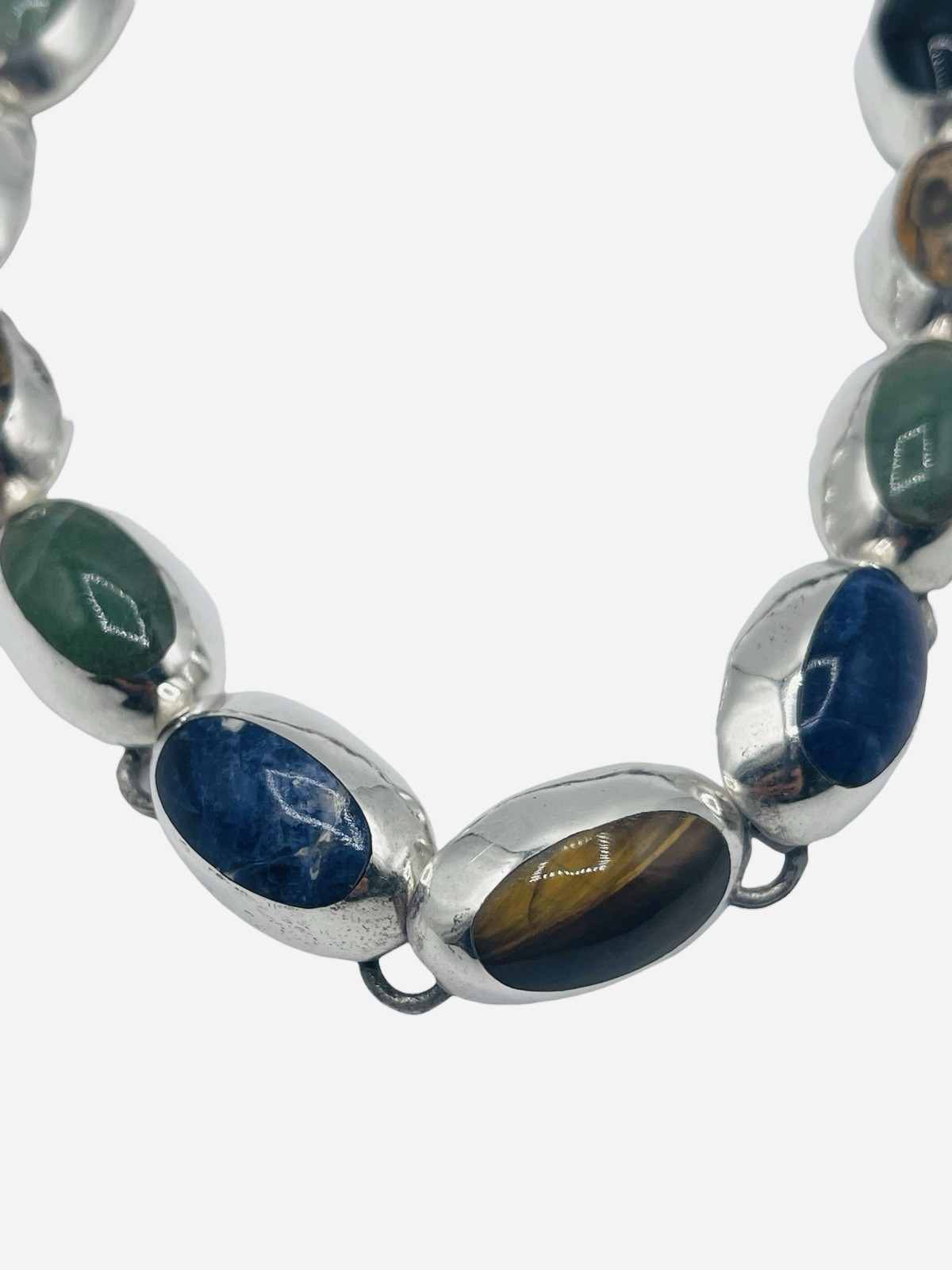 VTG Sterling Silver 925 TZ-17 Taxco Oval Multi Gem Stone Chunky Necklace Mexico