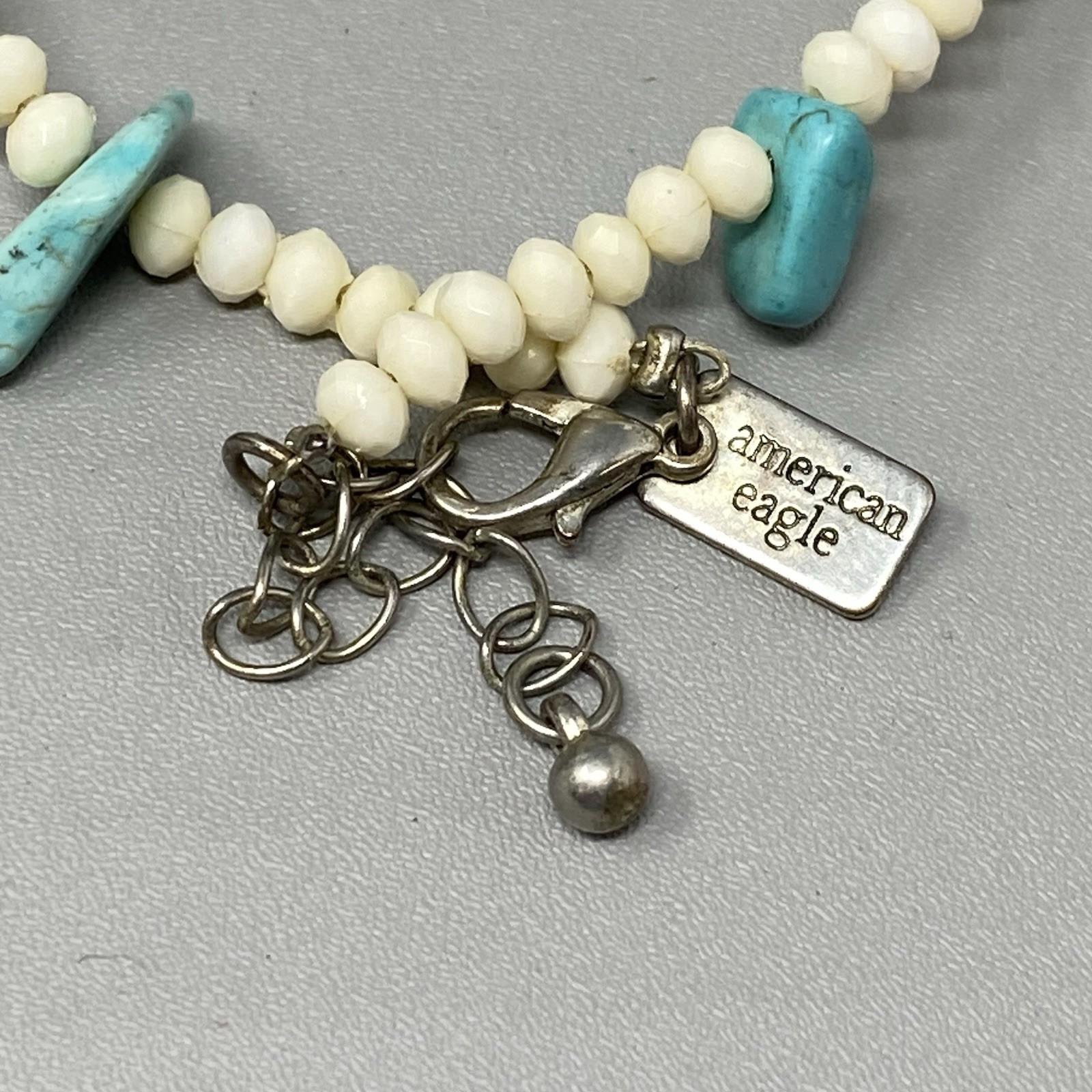 American Eagle Turquoise Stone Bracelet Blue Chip White Beads Native Western 7″