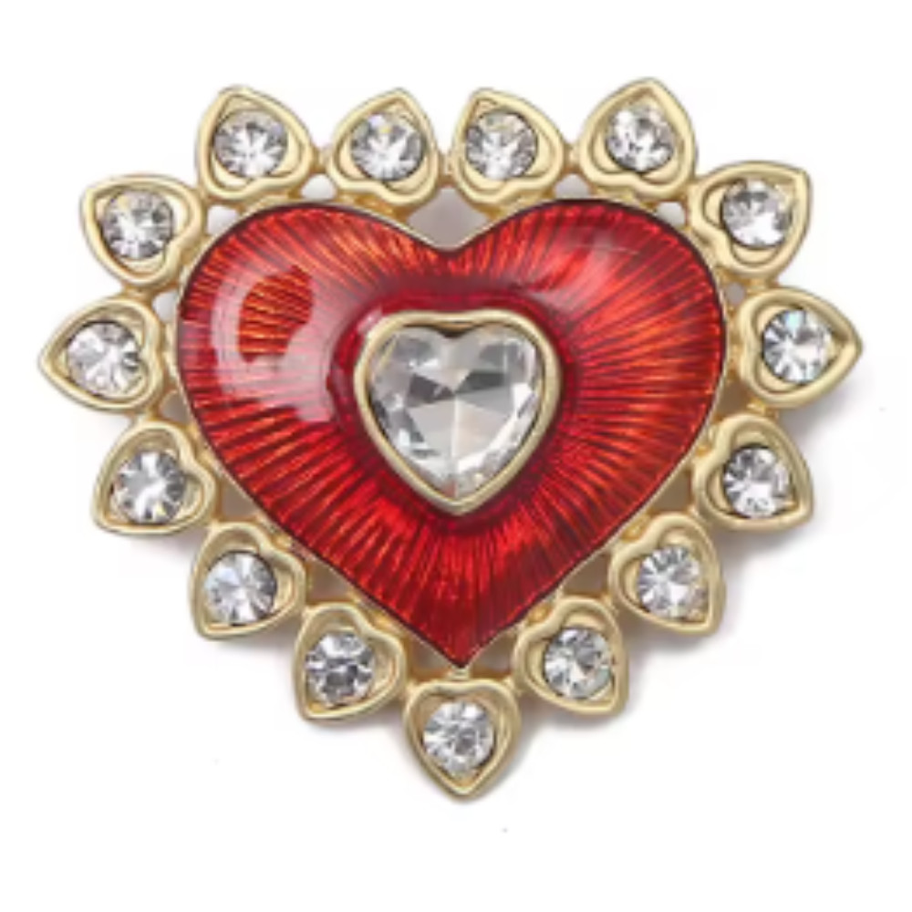 Valentine’s Day Red Rhinestone Crystal Heart Brooch Love Pin Women Jewelry Gift