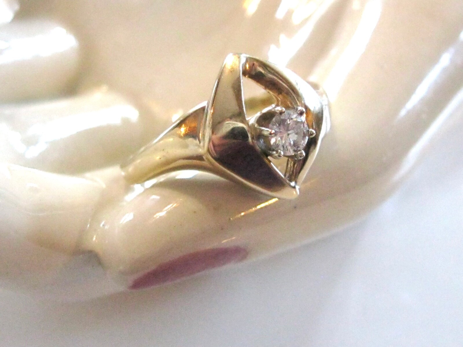 VINTAGE MOD RETRO DIAMOND ENGAGEMENT PROMISE EVERY DAY RING 14K YELLOW GOLD RING