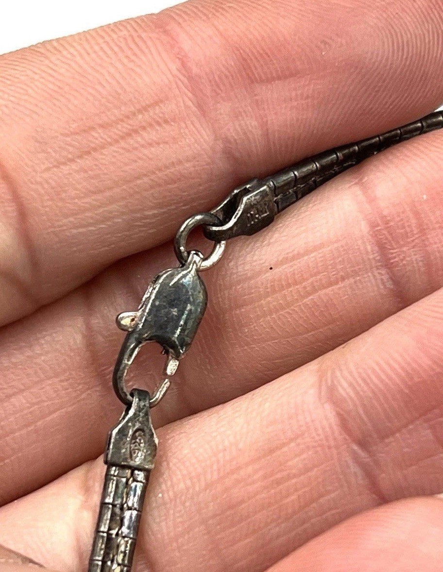 Sterling Silver Mosaic Pendant Necklace Multicolor Inlay Vintage