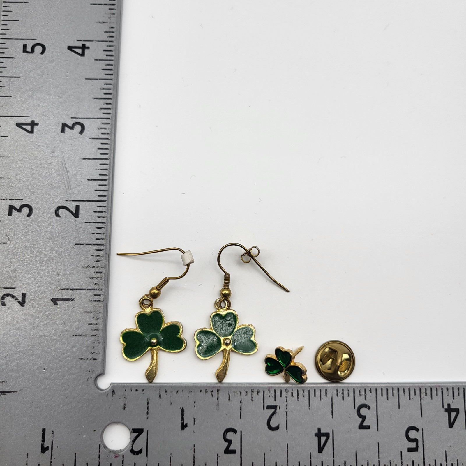 Fabulous Lucky Shamrock clover earrings & pin Saint Patricks Day Leprechaun