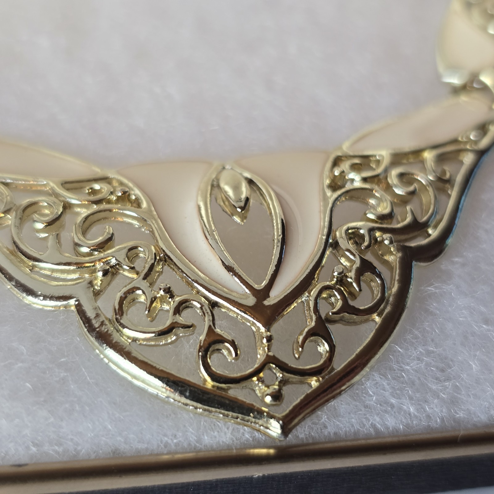 Vintage DeMilo Ivory Enamel Filigree Bib Necklace Statement Collar Art Nouveau