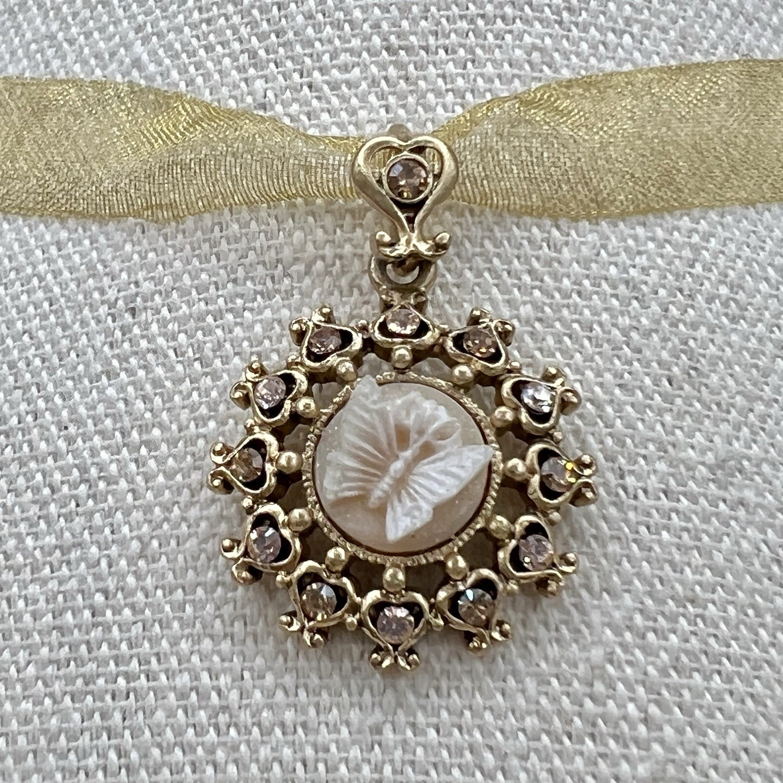 Victorian Revival Necklace Lot 3 Ribbon Pendant Cameo Floral Crystal Pearl 1928