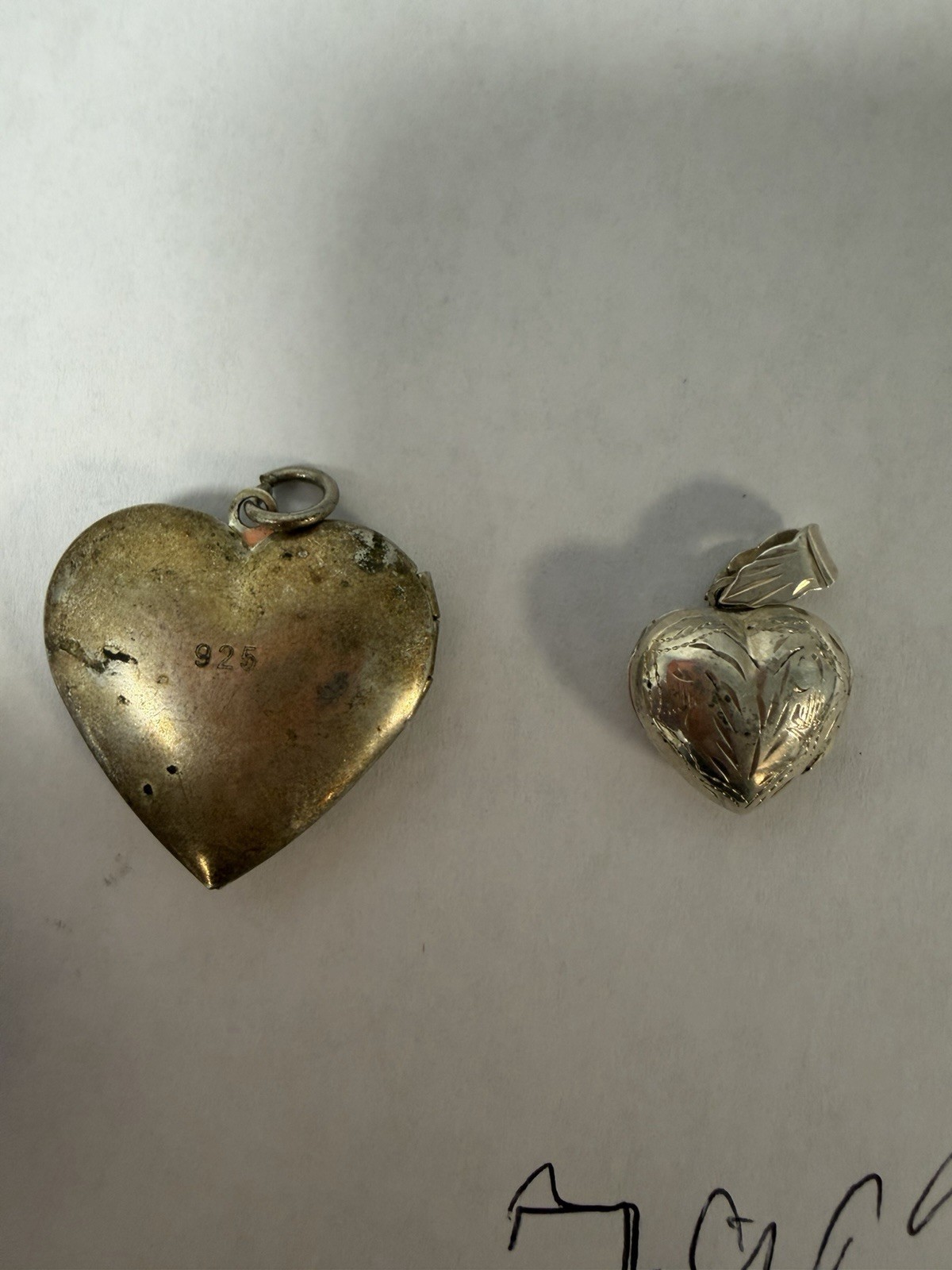925 Silver Art Deco Vintage Pendent. 2 Heart Pendants