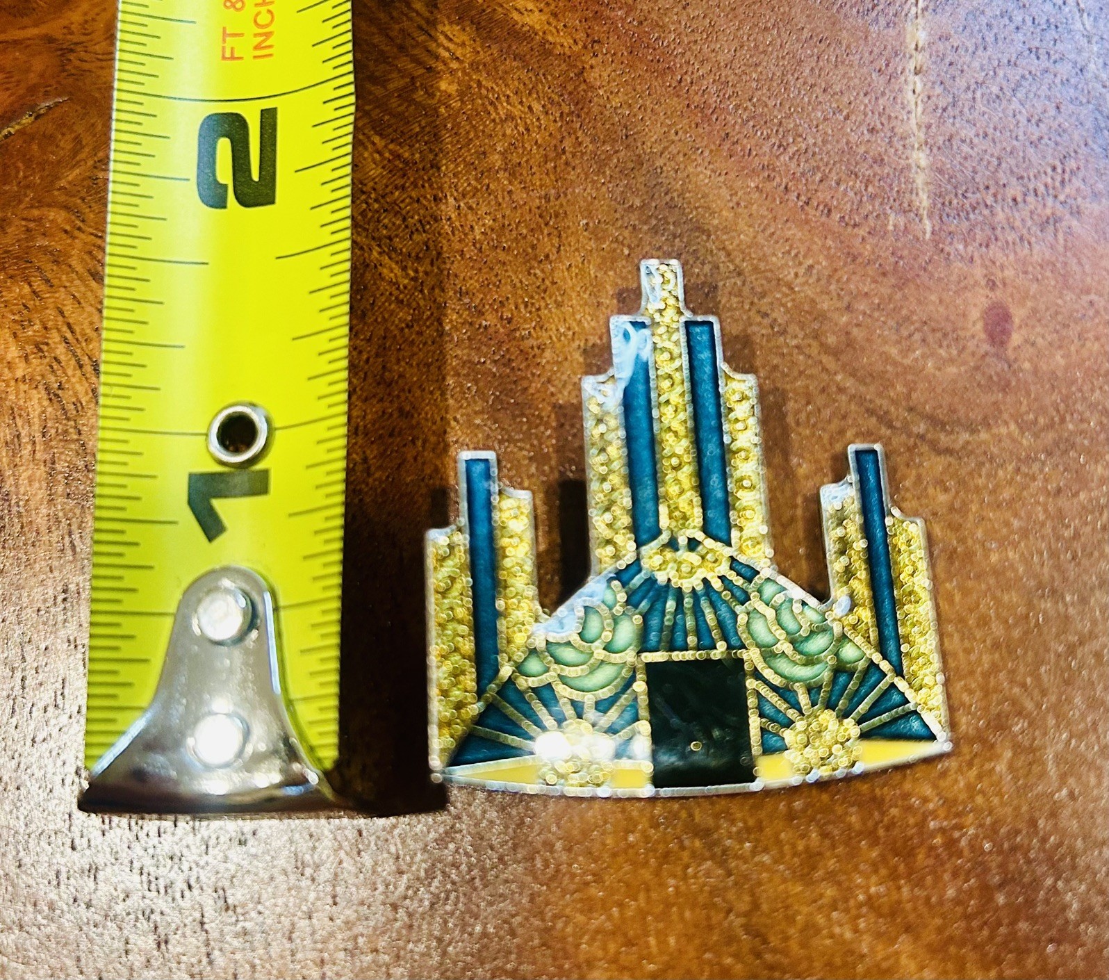 Pierre Bex Inspired Art Deco Style Green Gold Black Vintage Brooch Pin Buildings