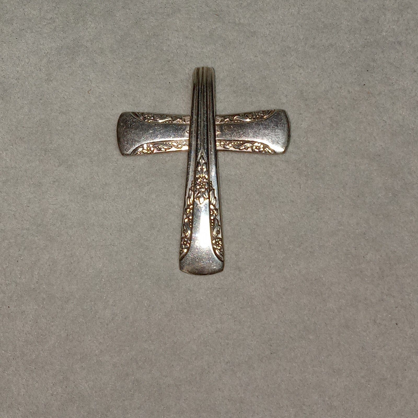 Vintage Jewelry Spoon Handle Silver Plated Cross Pendant Utensil Handmade