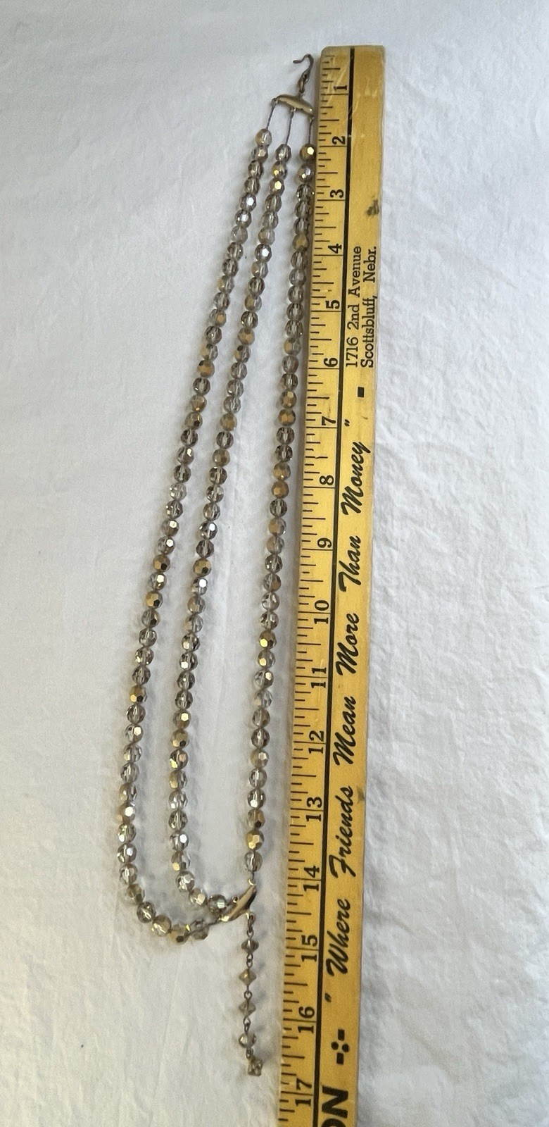 Silver Gold AB Beaded Necklace and Clip On Earrings Set Three Strand Necklace