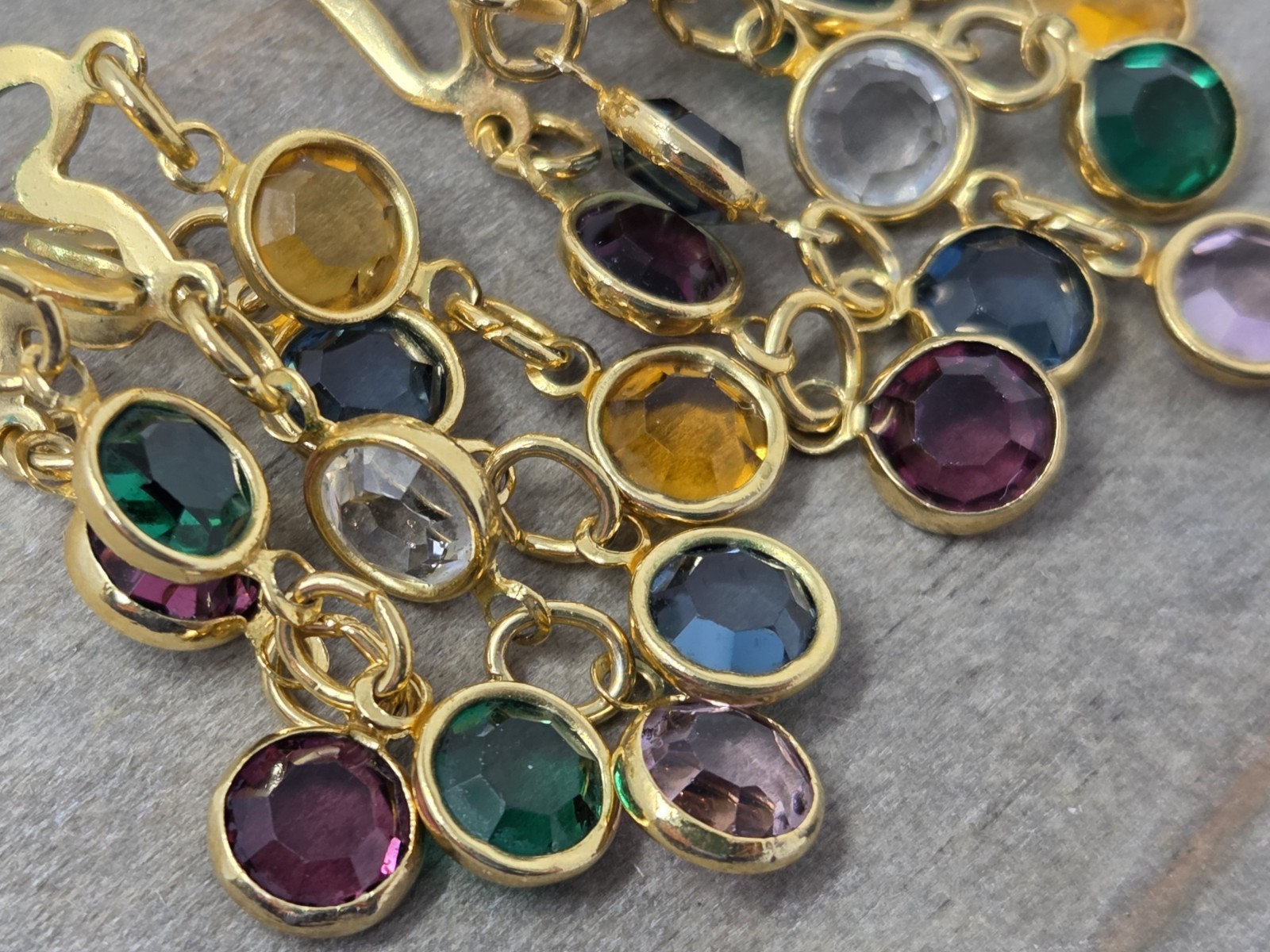 Multicolor Bezel Crystal Dangle Drop Earrings Multi-strand Vintage Unsigned