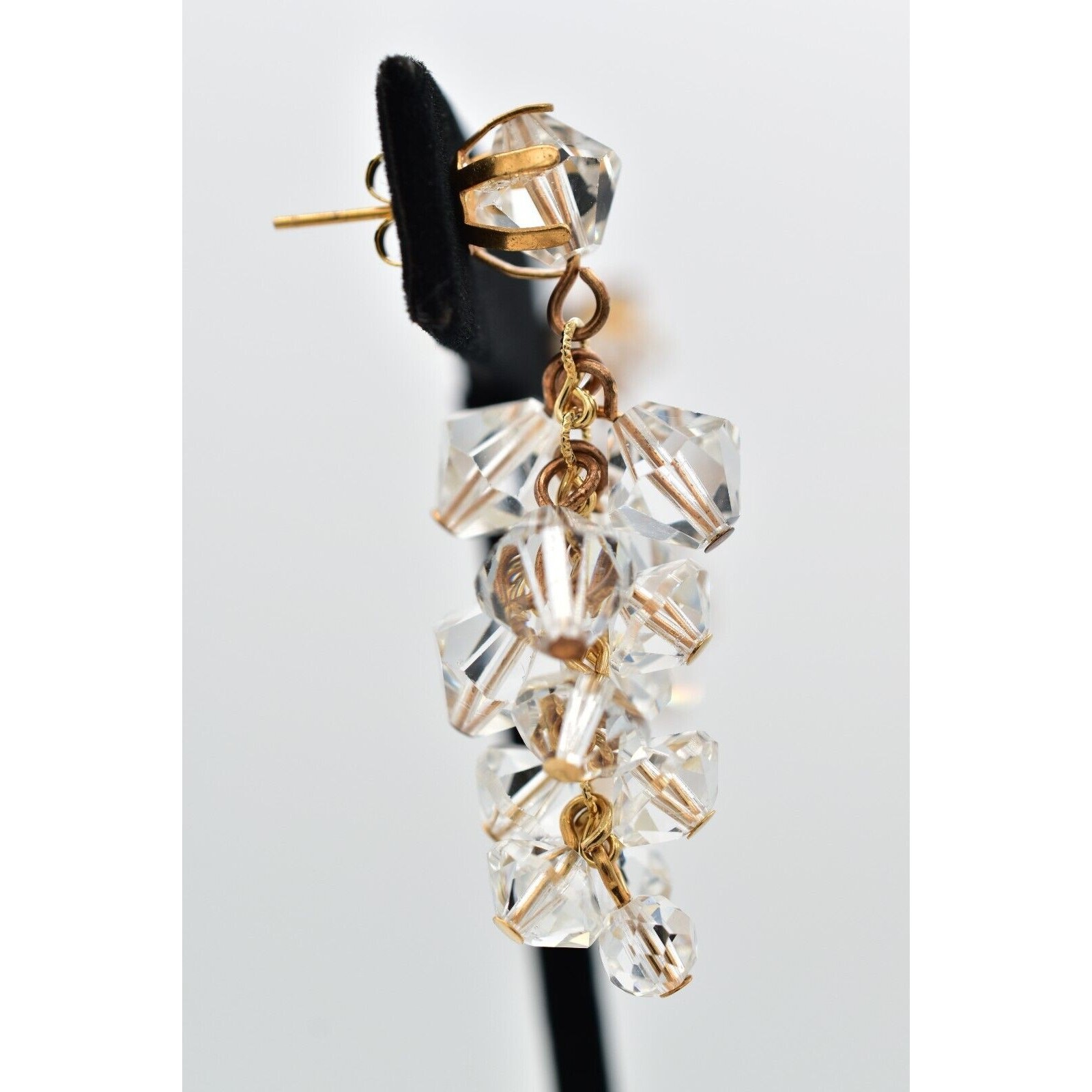 Vintage Clear Austrian Crystal Earrings Dangle Cluster Chain Drop Glam 1950s A24