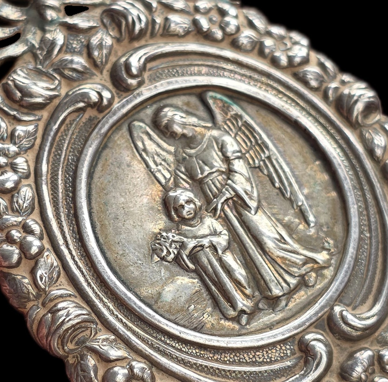 Fine Antique 19Th Century Art Nouveau Silver Divine Protection Pendant Ca 1890